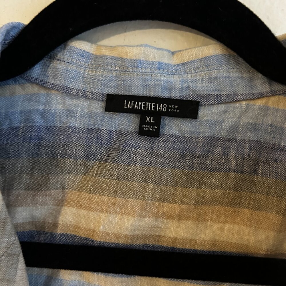 LAFAYETTE‎ 148 100% Linen Stripped Sleeveless Button Up Tie Front Shirt - Picture 4 of 6
